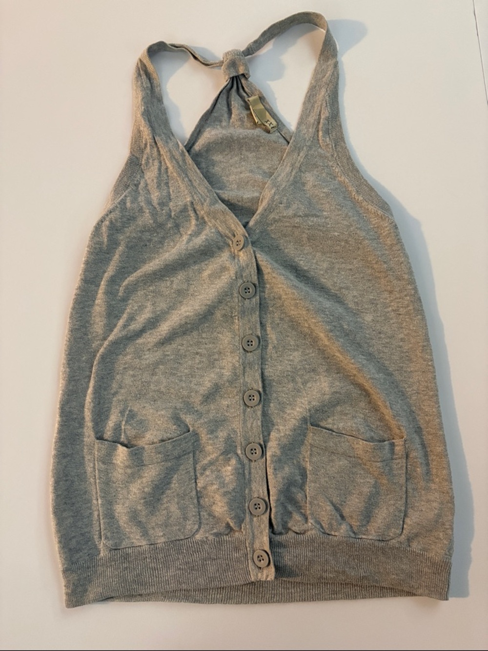 Forever 21 Light Gray Button-Front Halter Knit Top